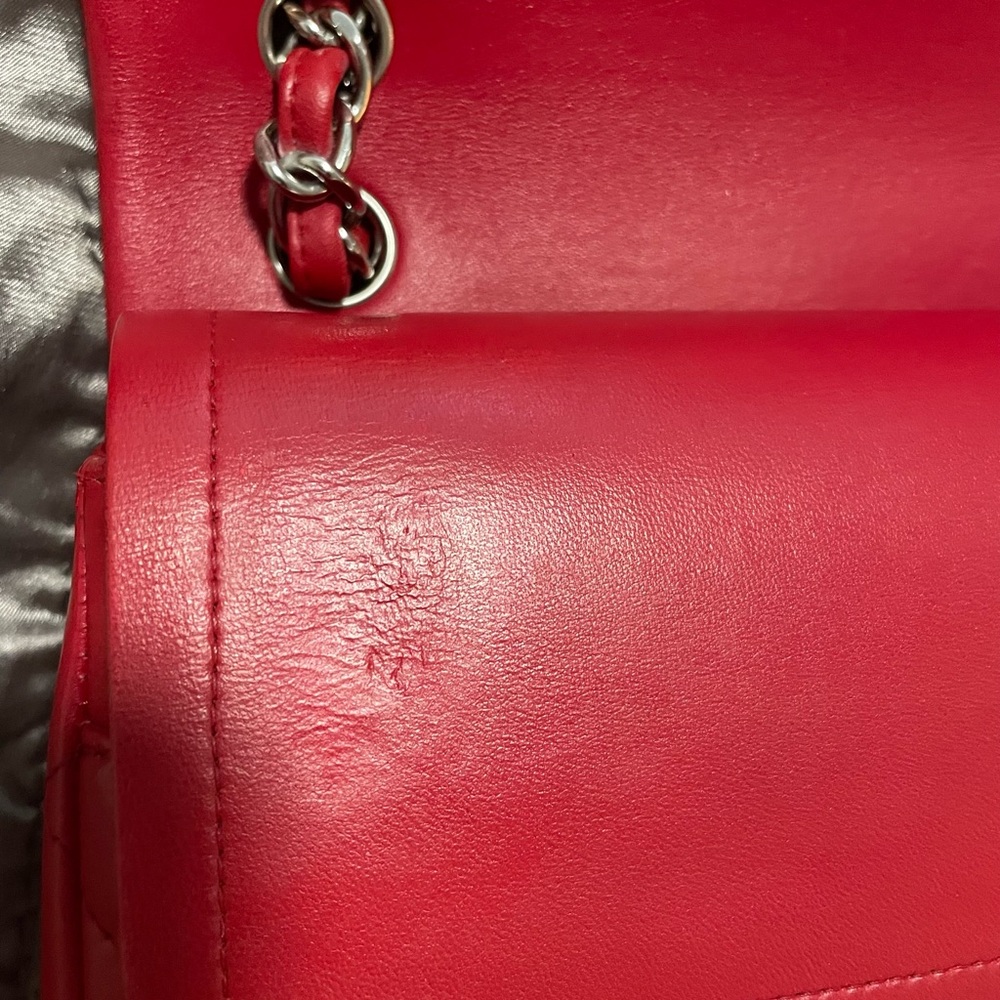 Authentic CHANEL Lipstick Red Leather Jumbo Double Flap Bag SHW RARE - Picture 4 of 12